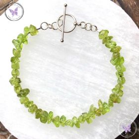 Peridot Chip Healing Bracelet with Silver Toggle Clasp